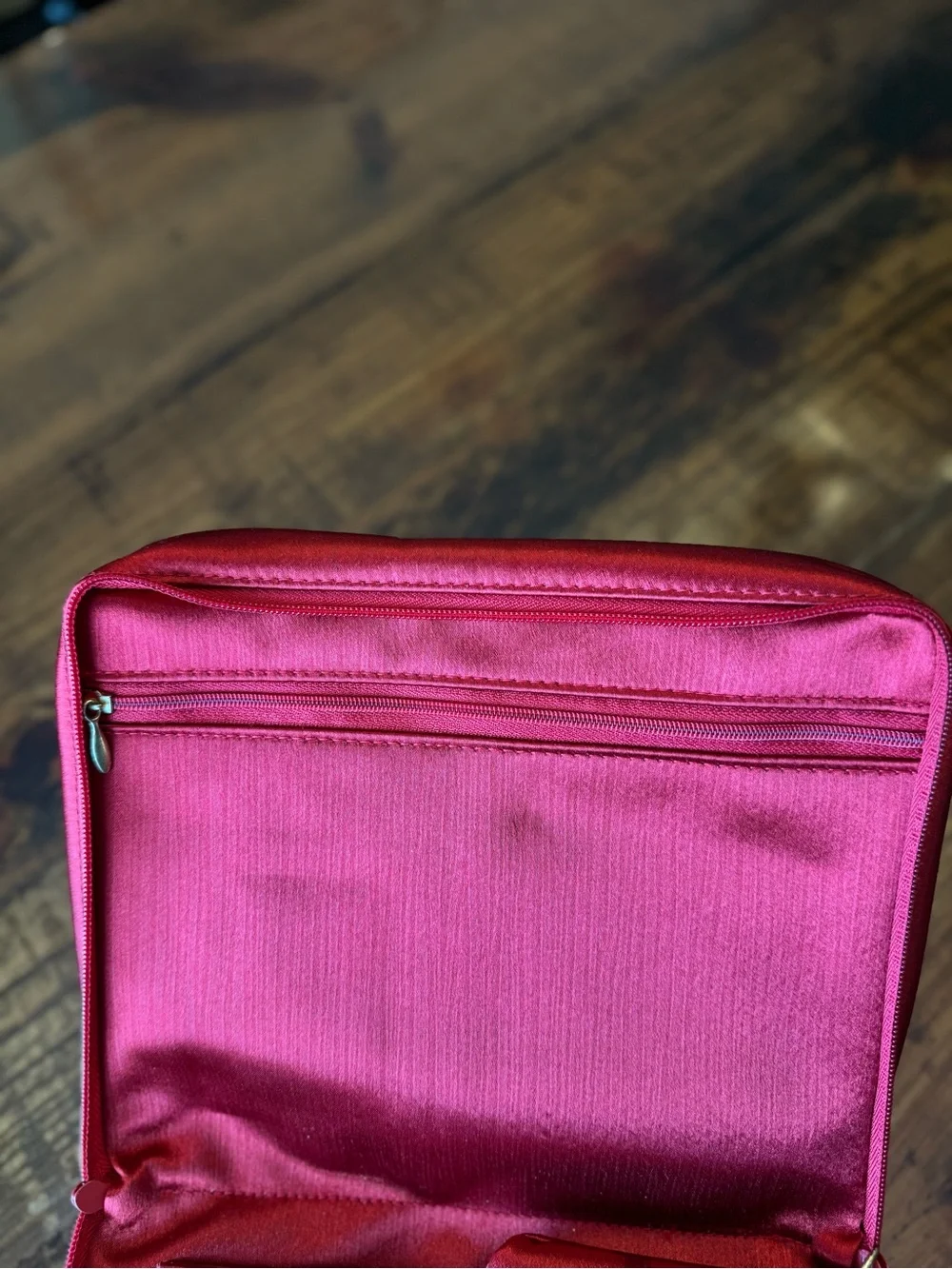 Yves Saint Laurent Red Satin Logo Cosmetic Pouch